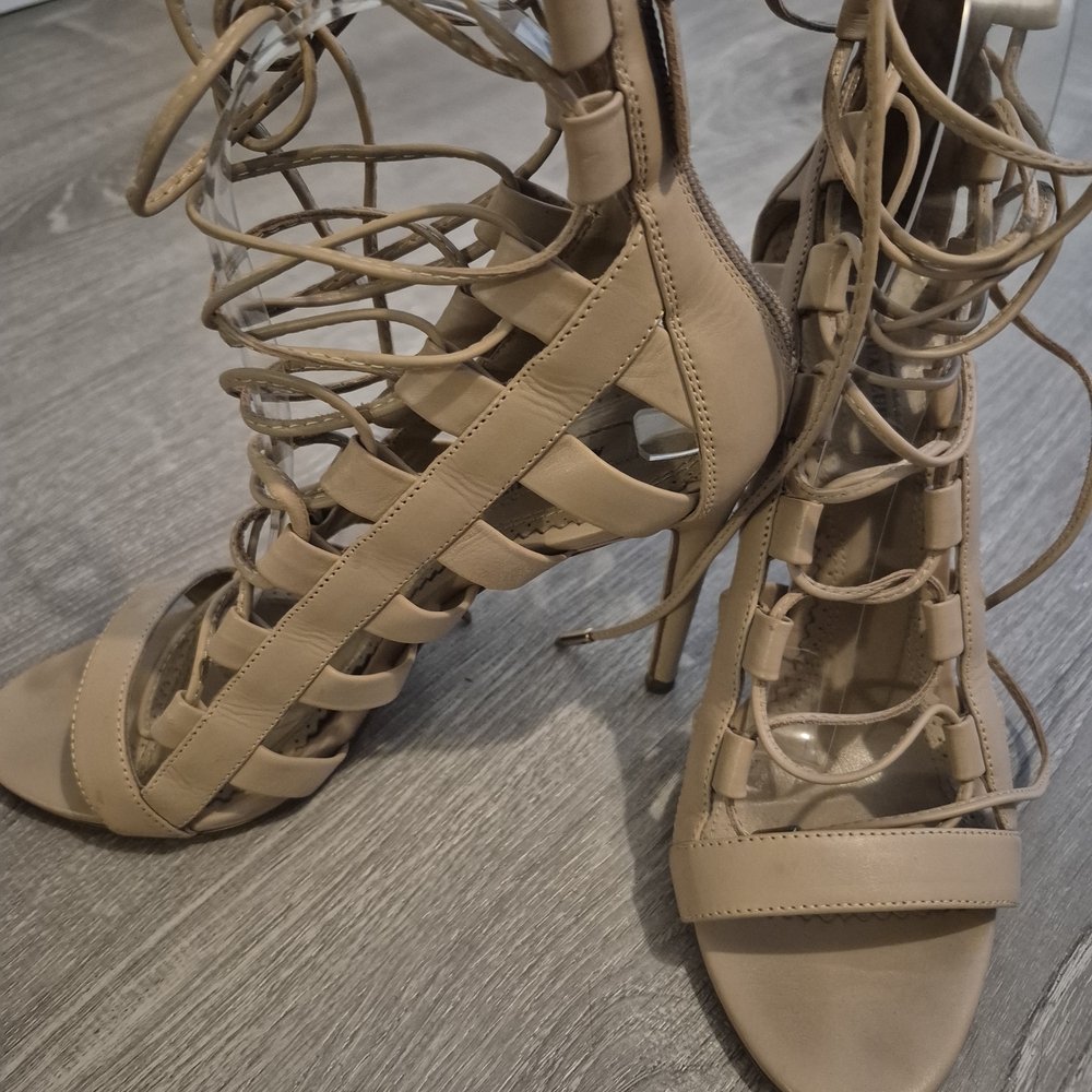 Aquazzura Firenze Nude Leather Lace-Up Sandal Size 38.5 (US 8.5) – Made in Italy